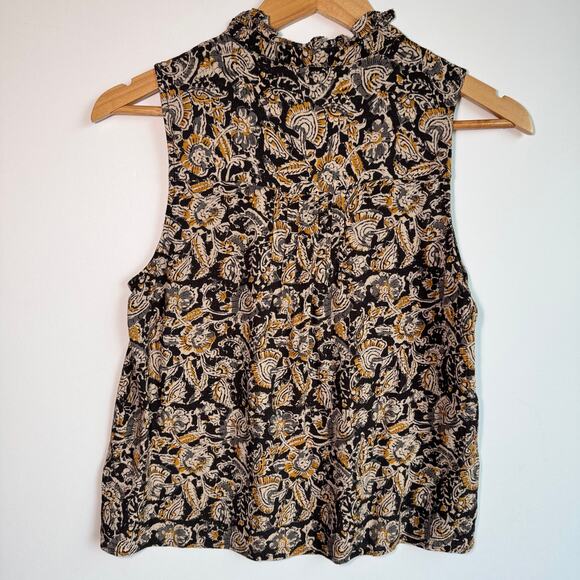 Faherty Faith Ruffle Sleeveless Blouse Small Neutral Popover Top Paisley Floral - Picture 3 of 12